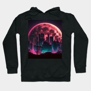 Moon In Synthwave Retrowave Aesthethic 80s City Hoodie